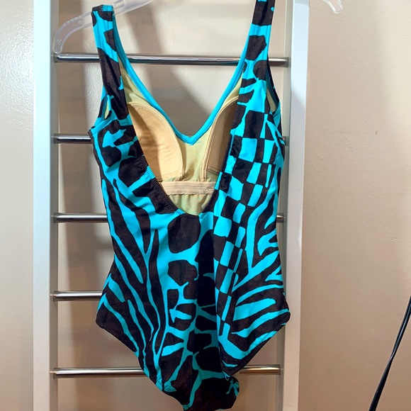 GOTTEX Brown & Turquoise Animal Print Tank One Piece Swimsuit - Picture 7 of 9